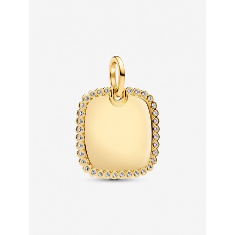Charm Colgante Pandora Etiqueta Grabable Cuadrada Brillante