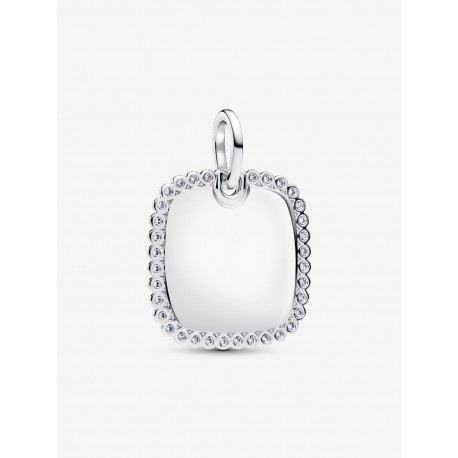 Charm Colgante Pandora Etiqueta Grabable Cuadrada Brillante