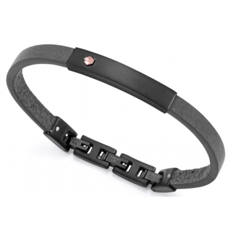Pulsera de Acero IP negro y piel azul VICEROY con placa