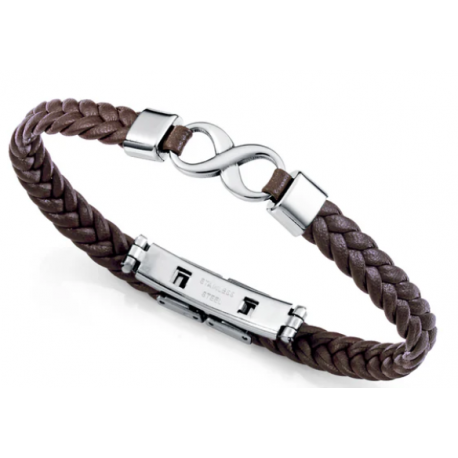 Pulsera de Acero y piel marron trenzada VICEROY