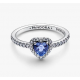 Anillo Pandora Corazón Azul en Relieve Brillante