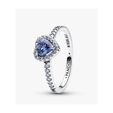 Anillo Pandora Corazón Azul en Relieve Brillante