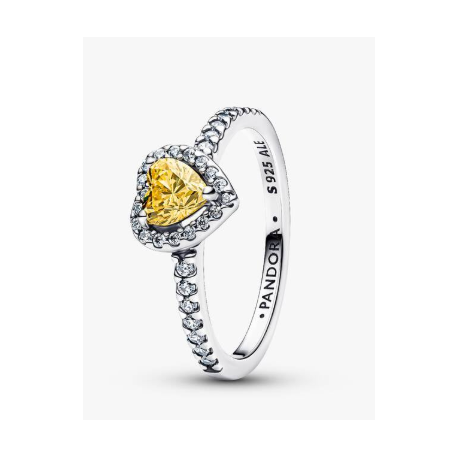 Anillo Pandora Corazón Amarillo en Relieve Brillante
