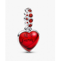 Charm Pandora Colgante Doble Corazón Cristal de Murano Rojo