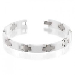 Pulsera de Titanio Antialergico y Ceramica Blanca