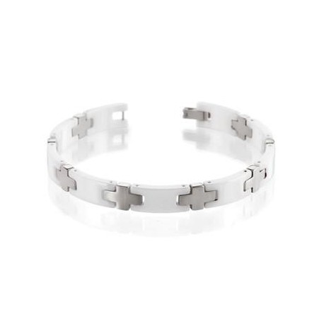 Pulsera de Titanio Antialergico y Ceramica Blanca