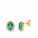 Pendientes de Oro Amarillo, Esmeralda y Circonitas