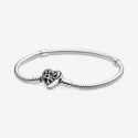 Pulsera Pandora Cadena de Serpiente con Cierre de Corazón Familiar