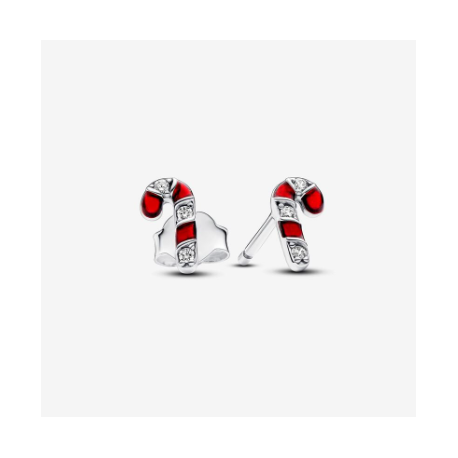 Pendientes de Botón Bastón de Caramelo Rojo brillante