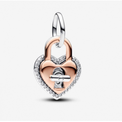 Charm Pandora Colgante Doble Corazón Candado Giratorio en Dos Tonos