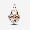 Charm Pandora Colgante Doble Corazón Candado Giratorio en Dos Tonos