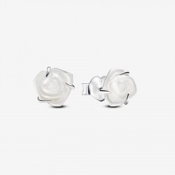 Pendientes de Botón Pandora Rosa Blanca Floreciendo