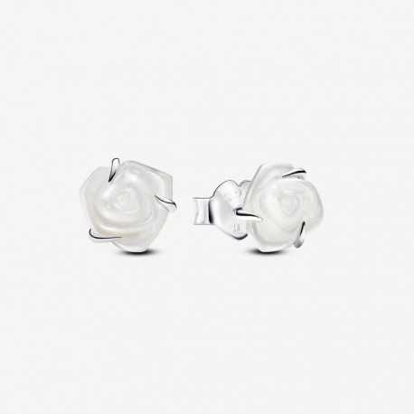Pendientes de Botón Pandora Rosa Blanca Floreciendo