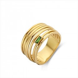 Anillo Plata Bañada en oro y Circonita Verde Naiomy