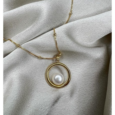 Collar chapado en oro y Perla Top Silver
