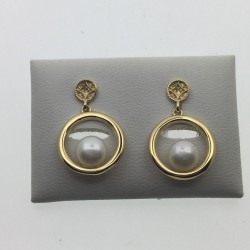 Pendiente chapado en oro Perlas Top Silver