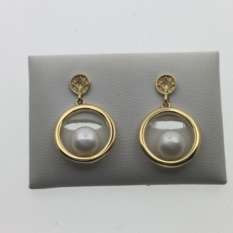 Pendiente chapado en oro Perlas Top Silver