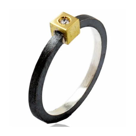 Anillo liso KORA de plata, oro y diamante Ar i Or