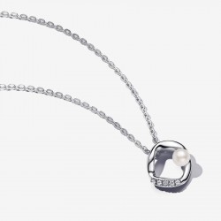 Collar Pandora Círculo en Pavé y Perla Cultivada de Agua Dulce