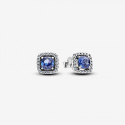 Pendientes de Botón Pandora Halo Azul Cuadrado Brillante