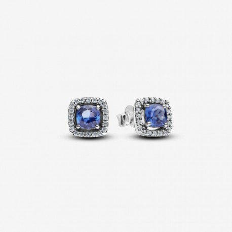 Pendientes de Botón Pandora Halo Azul Cuadrado Brillante