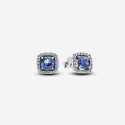 Pendientes de Botón Pandora Halo Azul Cuadrado Brillante