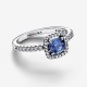 Anillo Pandora Halo Cuadrado Azul Brillante