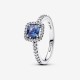 Anillo Pandora Halo Cuadrado Azul Brillante