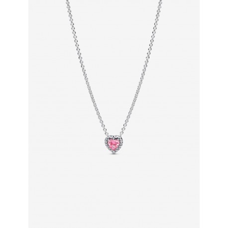 Collar Pandora Corazón en Relieve Rosa