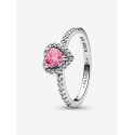 Anillo Pandora Corazón Rosa Elevado